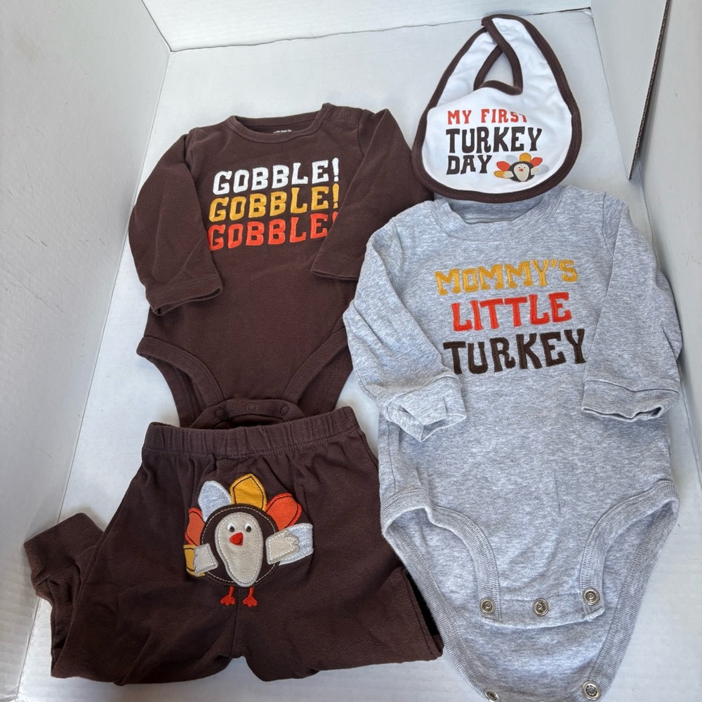 Carters Bodysuit 6 months First Thanksgiving Lot of 2 Bib Brown Snap Closure